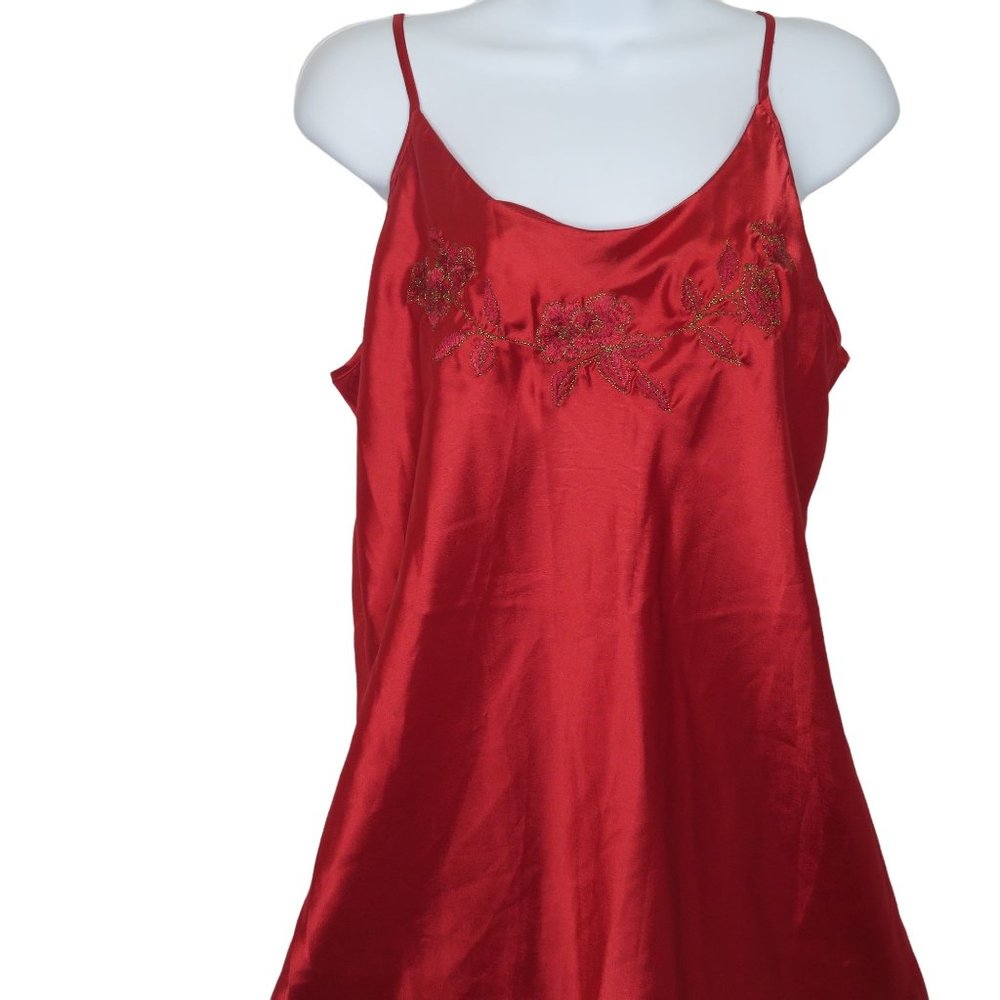 Intimate Affair Red Chemise Nightgown L Floral Embroidery Adjustable Straps